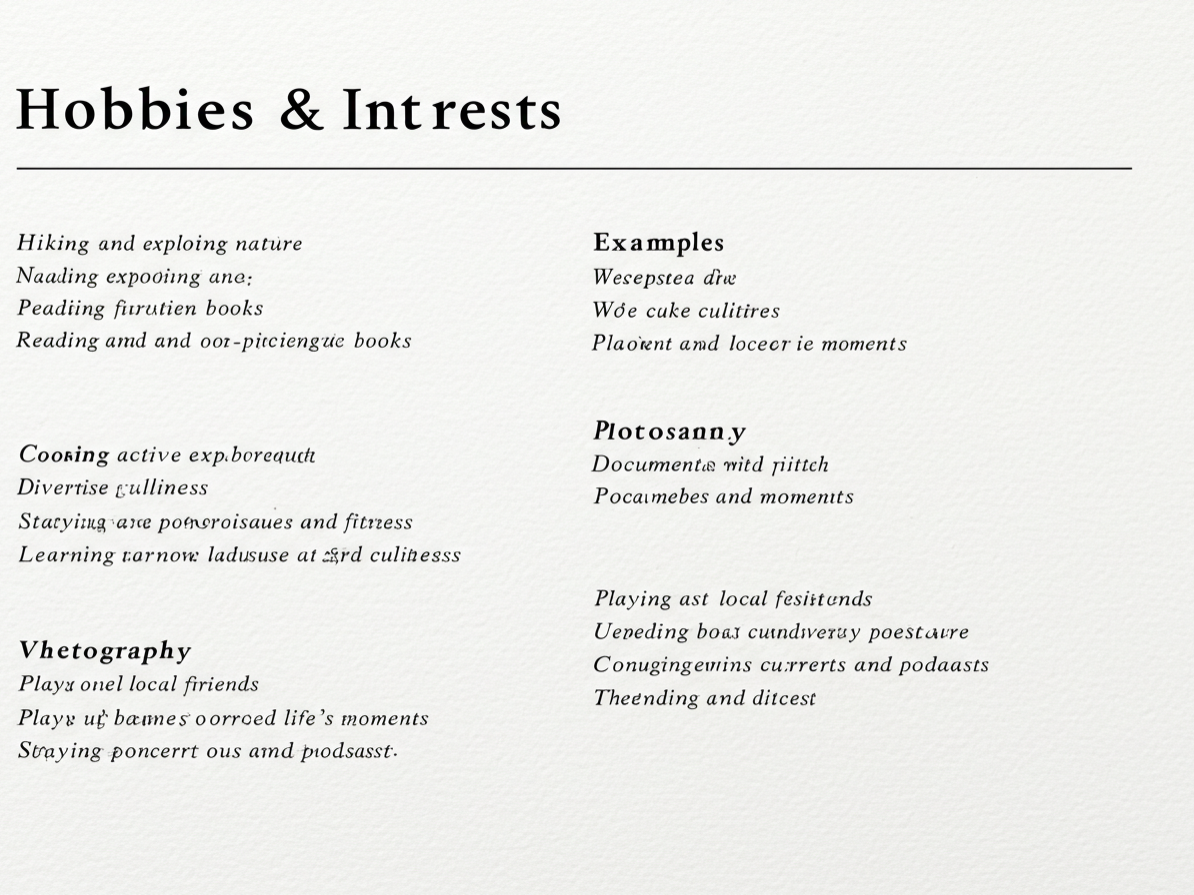 Example of a resume section listing hobbies and interests | JobHun