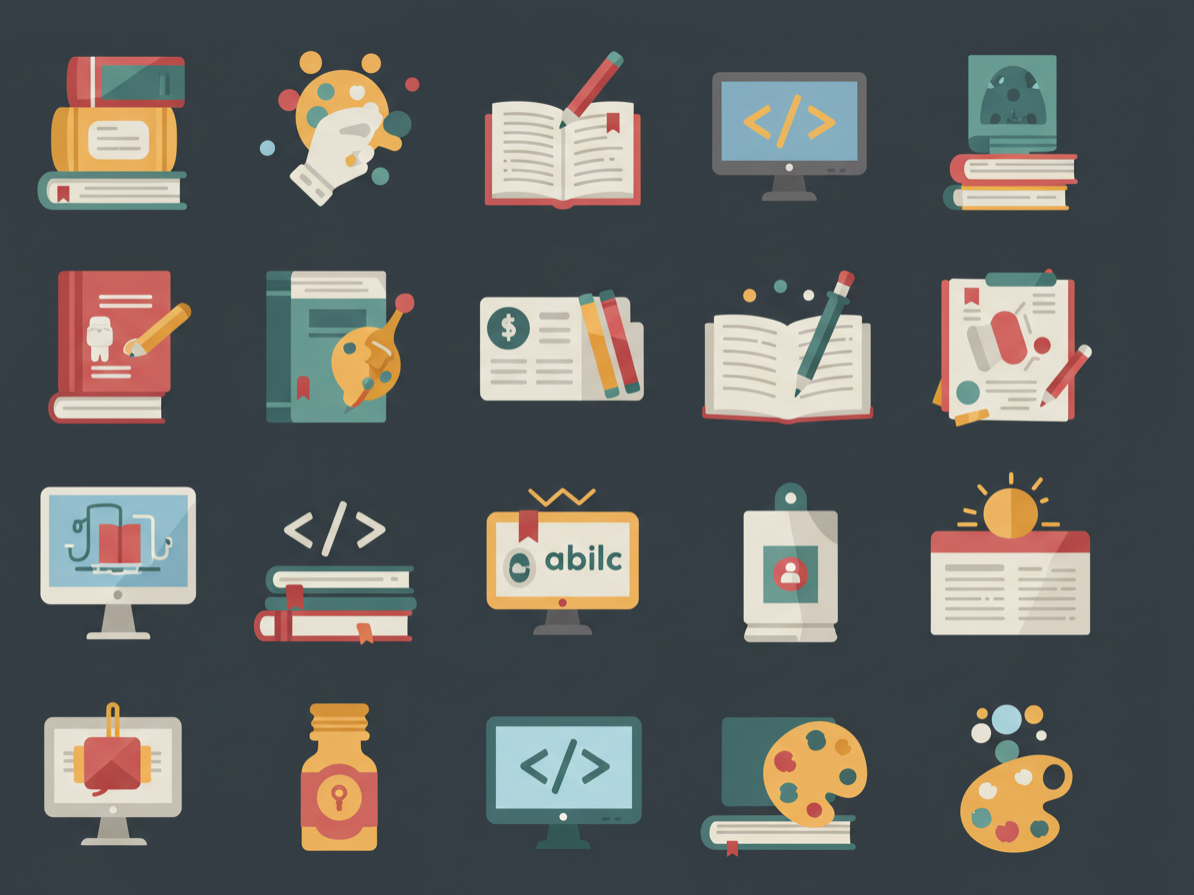 Flat icons of popular hobbies like reading, coding, painting, etc. | JobHun