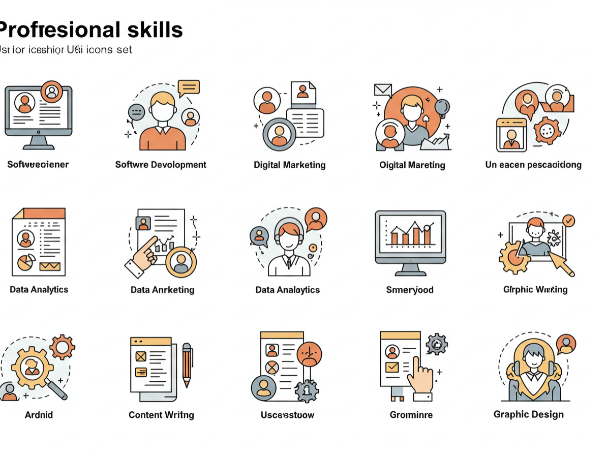 Flat icons representing various professional skills ｜ JobHun