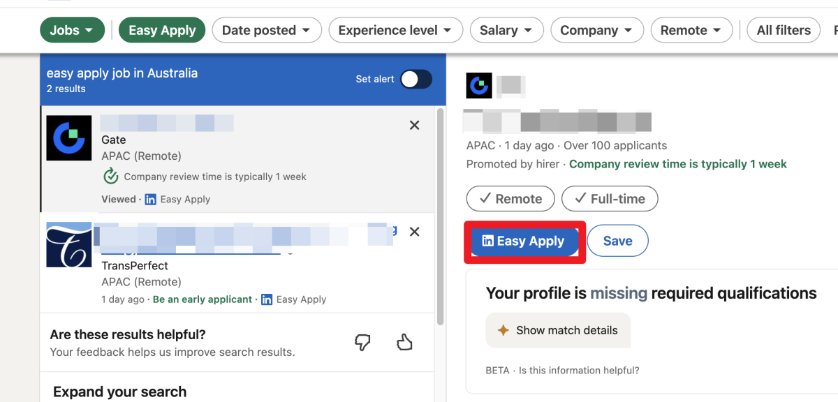 LinkedIn easy apply jobs | JobHun