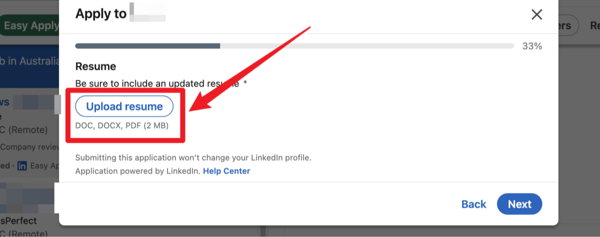 Linkedin easy apply to upload resume | JobHun