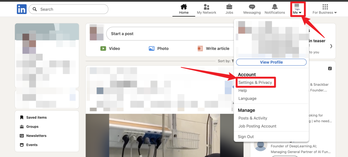 Linkedin go to setting and privacy | JobHun