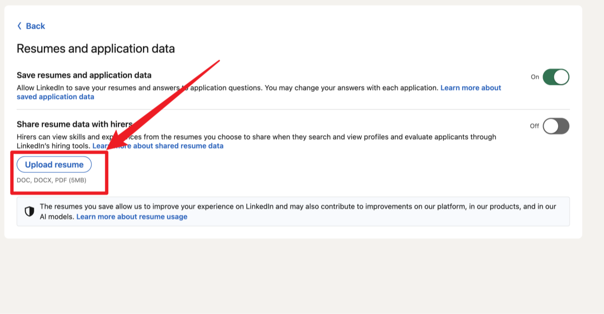 Linkedin resume and application data to upload resume | JobHun