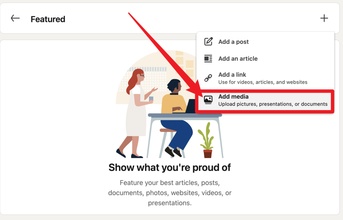 Linkedin add profile section - featured - add media | JobHun