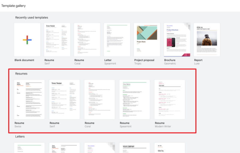 Google Docs Template Gallery Resumes