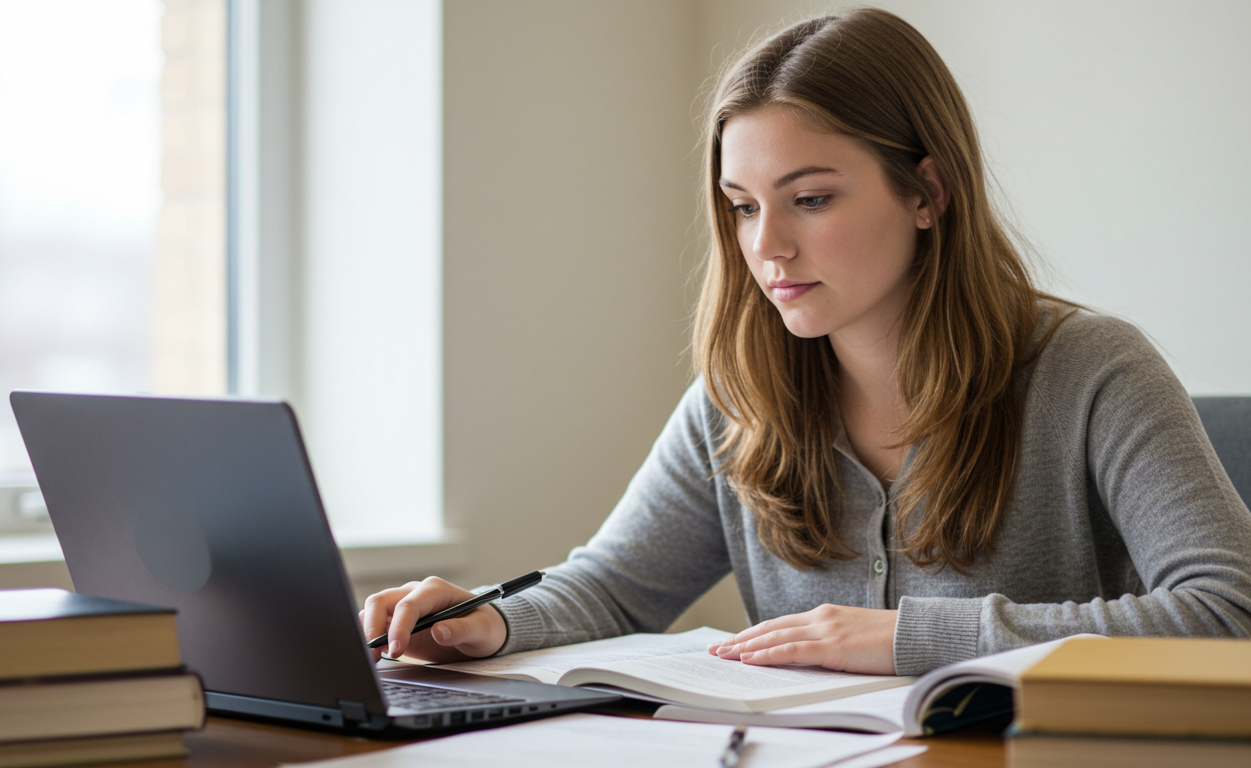 a student is writing her resume summary