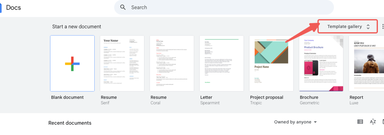 google doc template gallery